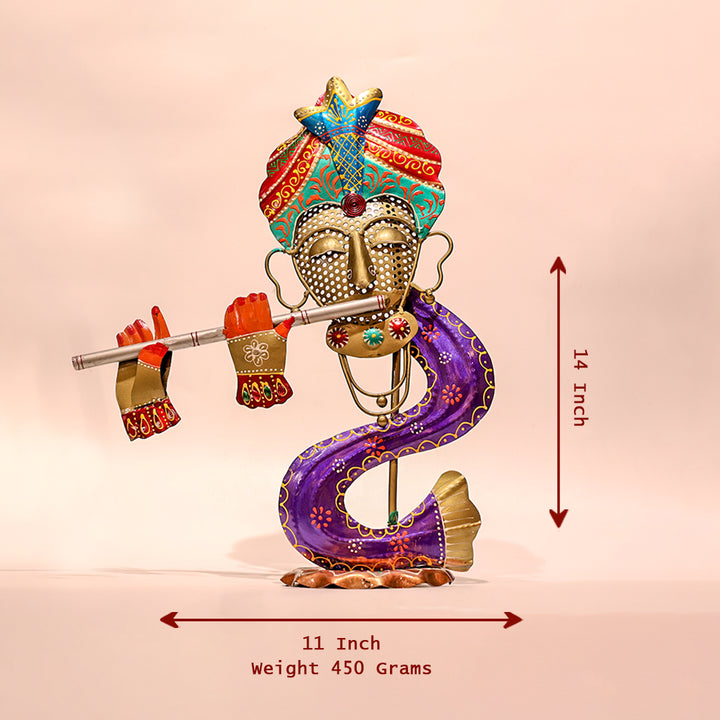 Metal Krishna with Flute – Elegant Spiritual Décor