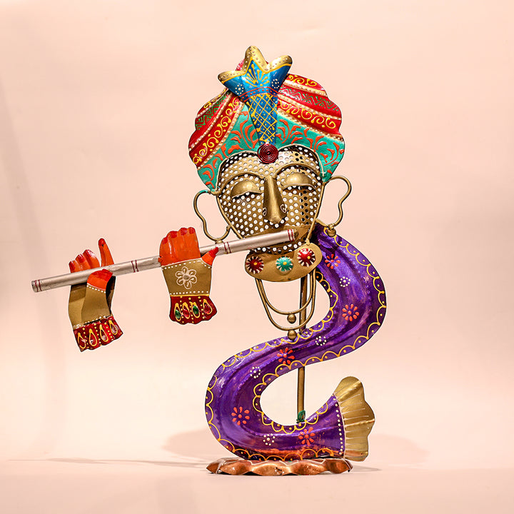 Metal Krishna with Flute – Elegant Spiritual Décor
