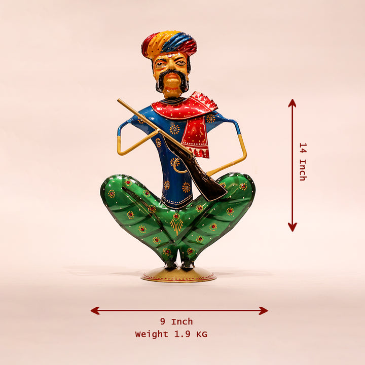 Iron Painted Sitting Musical Rajasthani Showpiece – 14 Inch