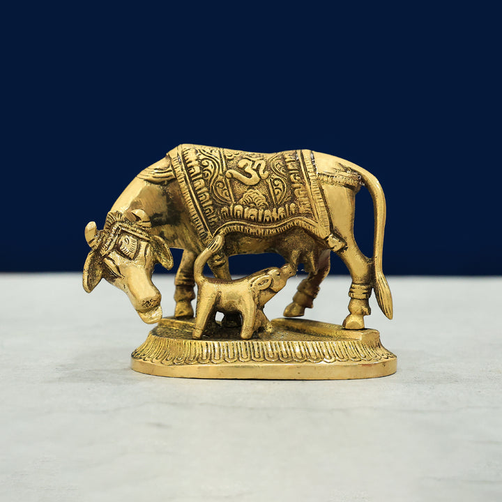 3.5" Brass Cow with Calf Idol-Gho Mata