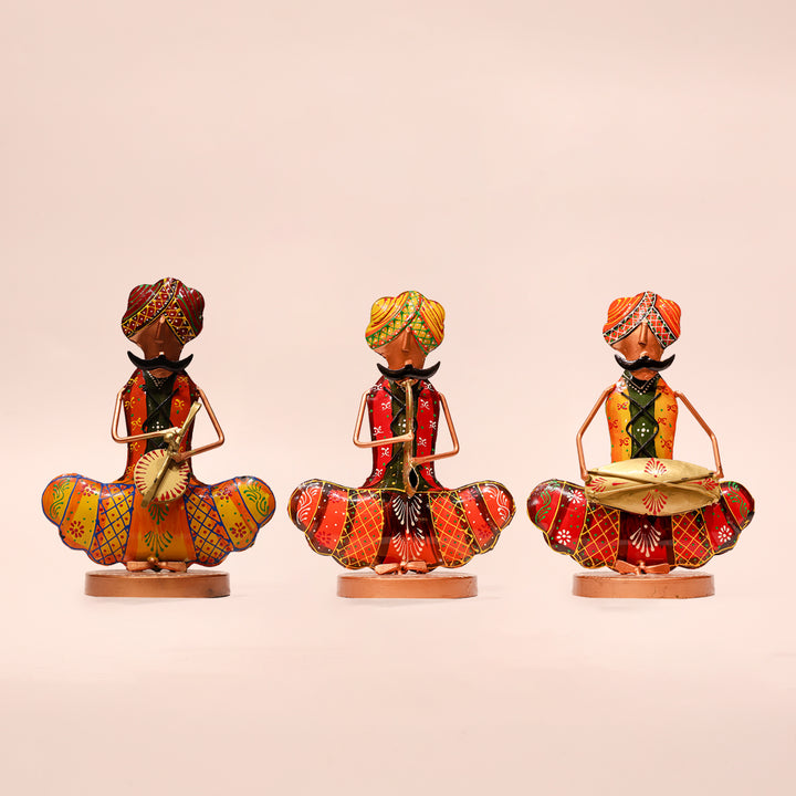 Tribal Rajasthani Sitting Male Musicians Set – 3 Pieces