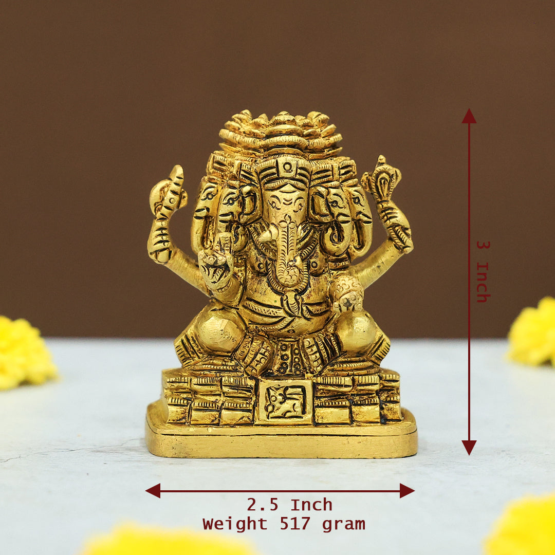 3" Brass 5 Face Ganesh Idol