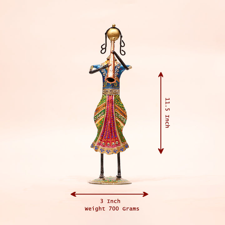 Iron Musical Showpiece – 11.5 Inch | Men Playing Shenai Decorative Figurine
