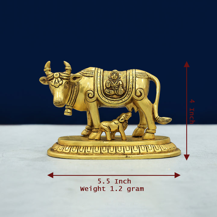 4" Brass Cow With Calf-Gho Mata