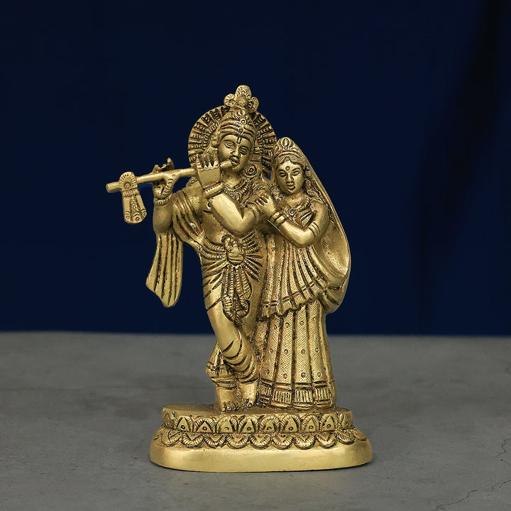 6" Brass Radha Krishna Statue – Symbol of Love and Devotion