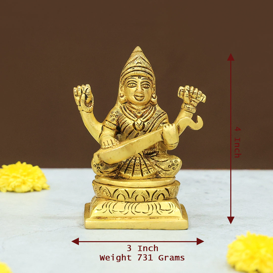 4" Brass Saraswati Idol