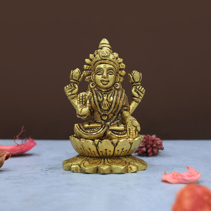 3.5" Brass Lakshmi with Lotus Base