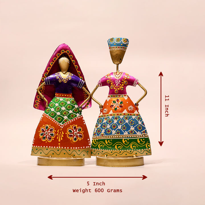 11" Traditional Couple Handicraft Decor –  Colorful Folk Art Figurines