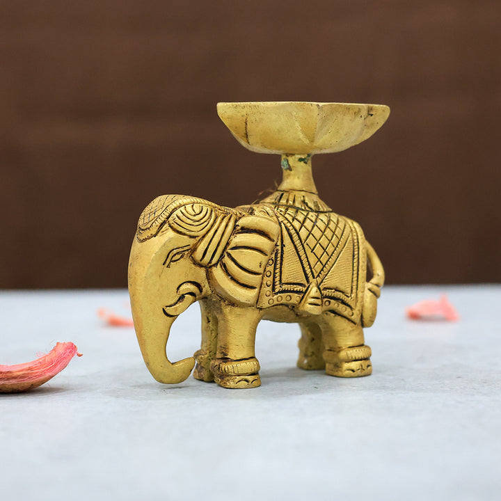 3.25" நேர்த்தியான பித்தளை யானை தீபம்