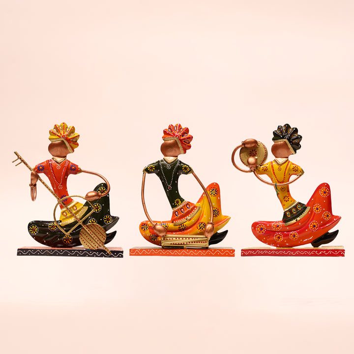 Rajasthani Multicolor Decorative Metal Musician Men 3-Piece Set |