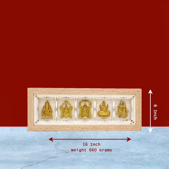 Multi-Deity Golden Relief Wooden Photo Frame – 6" x 16"