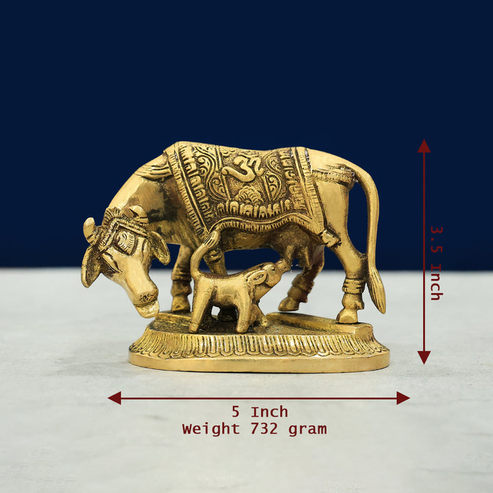 3.5" Brass Cow with Calf Idol-Gho Mata