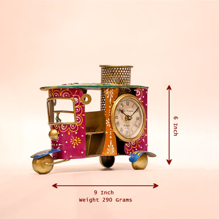 Auto Rickshaw Clock with Pen Holder