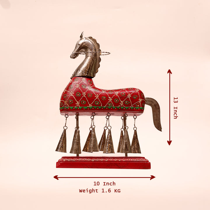 Wooden Handmade Emboss Work Bell Horse Decorative Showpiece