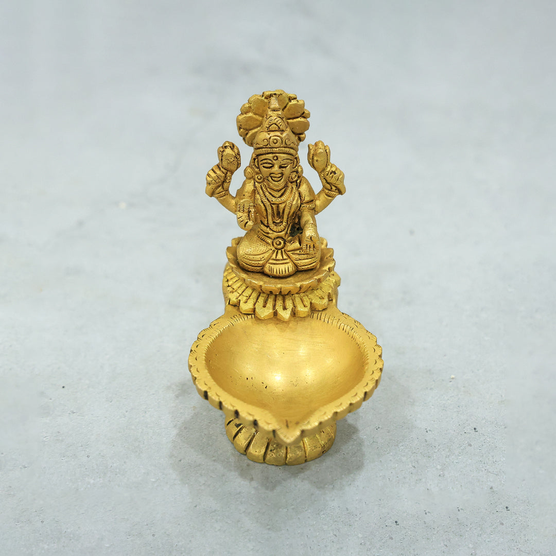 4” Divine Brass Lakshmi Idol With Deepam