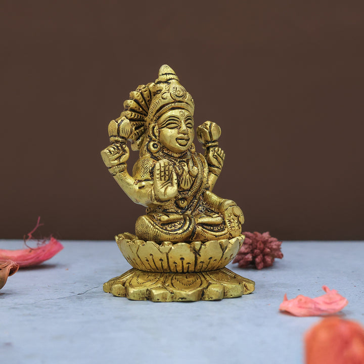 3.5" Brass Lakshmi with Lotus Base