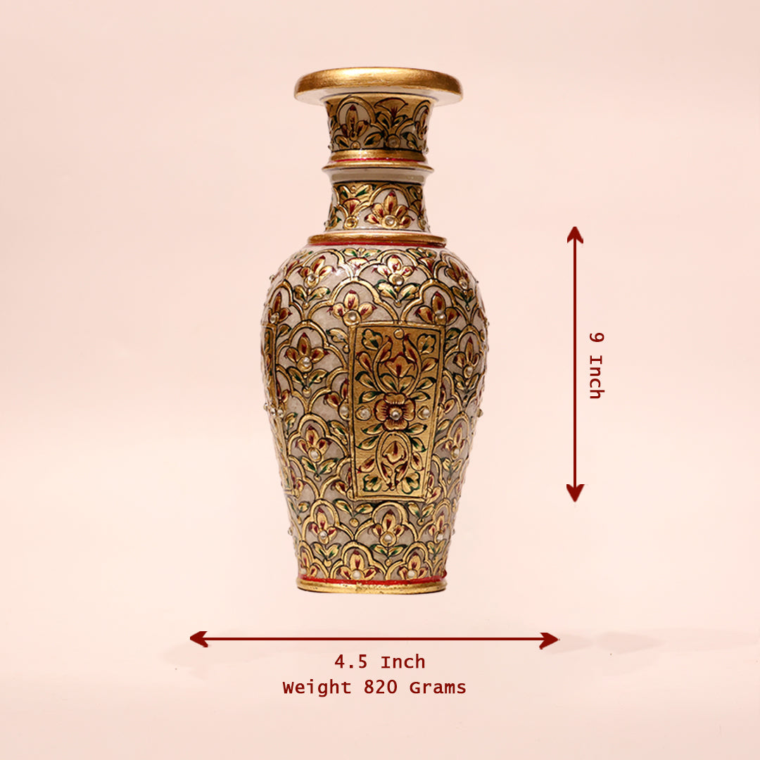 Decorative Embossed Marble Vase – 9 Inch | Intricate Floral Design for Home Décor