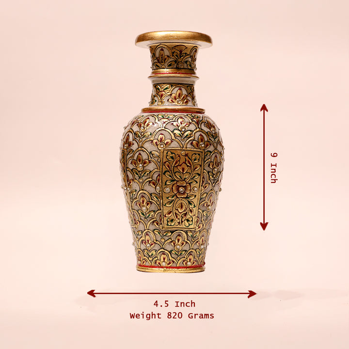 Decorative Embossed Marble Vase – 9 Inch | Intricate Floral Design for Home Décor