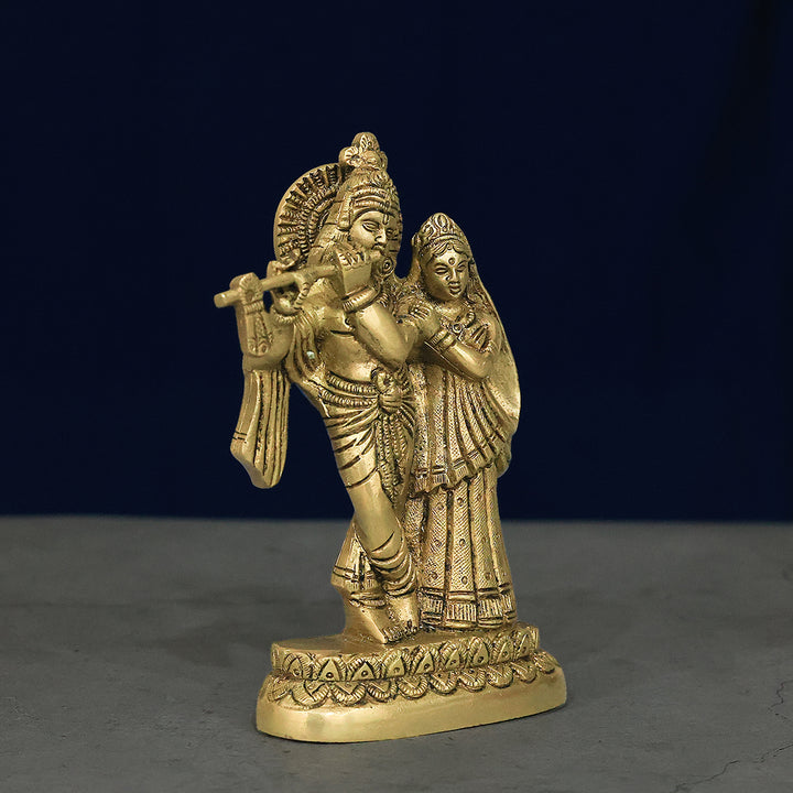 6" Brass Radha Krishna Statue – Symbol of Love and Devotion