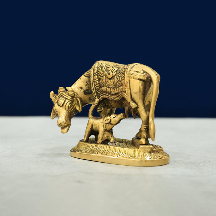 3.5" Brass Cow with Calf Idol-Gho Mata