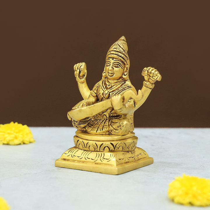 4" Brass Saraswati Idol
