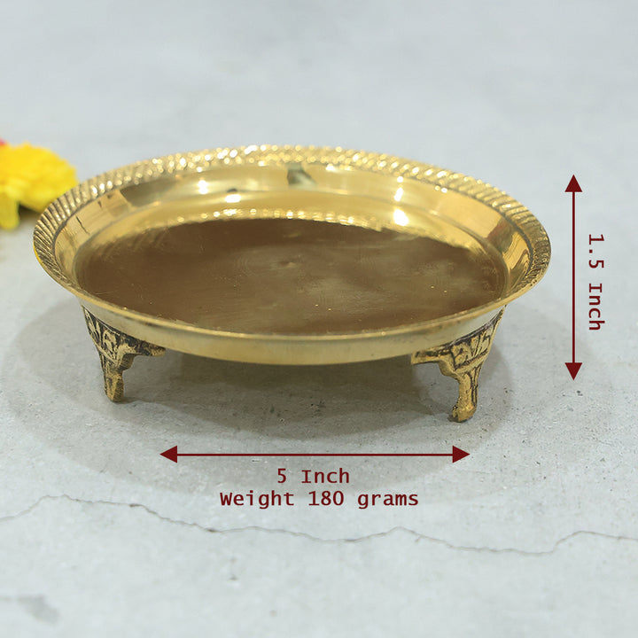 5" ஸ்டாண்டுடன் கூடிய அகலமான பித்தளை தட்டு