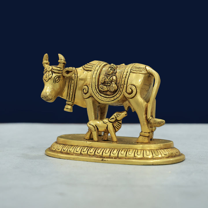 4" Brass Cow With Calf-Gho Mata