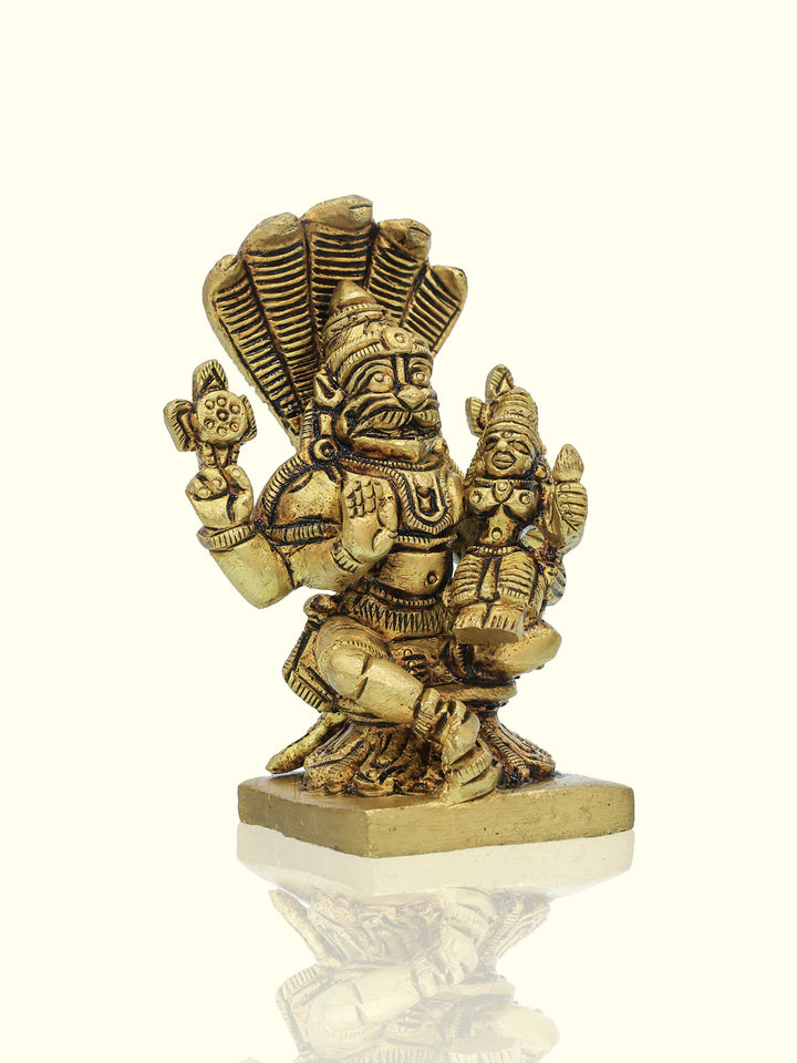 3.2" Brass Lakshmi Narasimha with Nagam