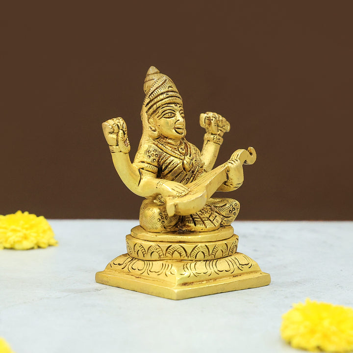 4" Brass Saraswati Idol