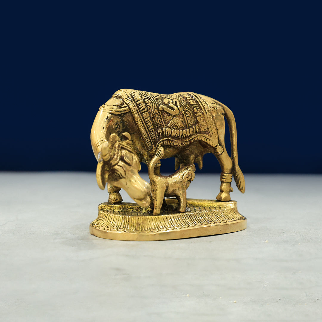 3.5" Brass Cow with Calf Idol-Gho Mata