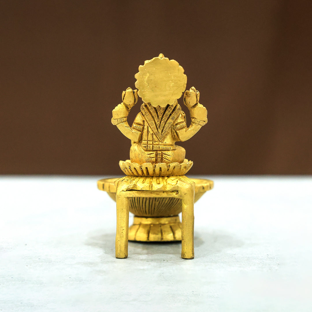 4” Divine Brass Lakshmi Idol With Deepam