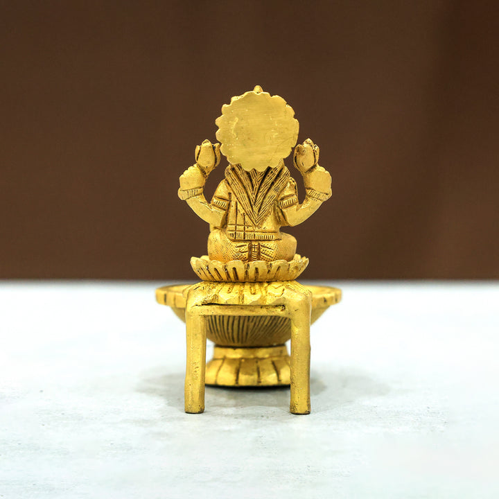 4” Divine Brass Lakshmi Idol With Deepam