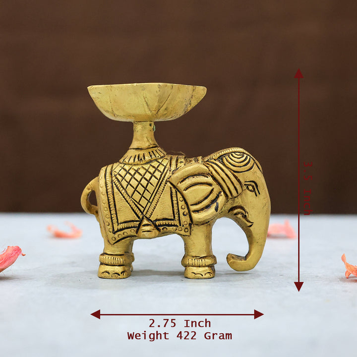 3.25" நேர்த்தியான பித்தளை யானை தீபம்