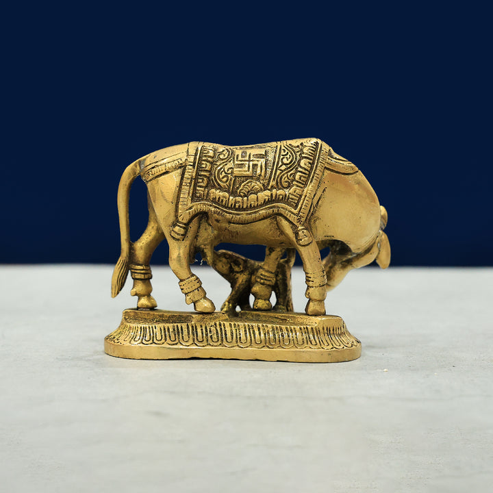 3.5" Brass Cow with Calf Idol-Gho Mata