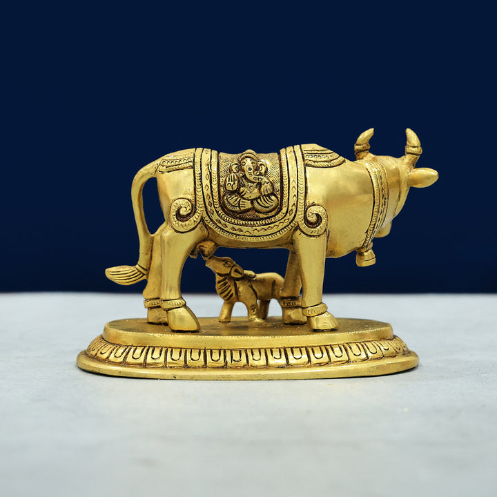 4" Brass Cow With Calf-Gho Mata