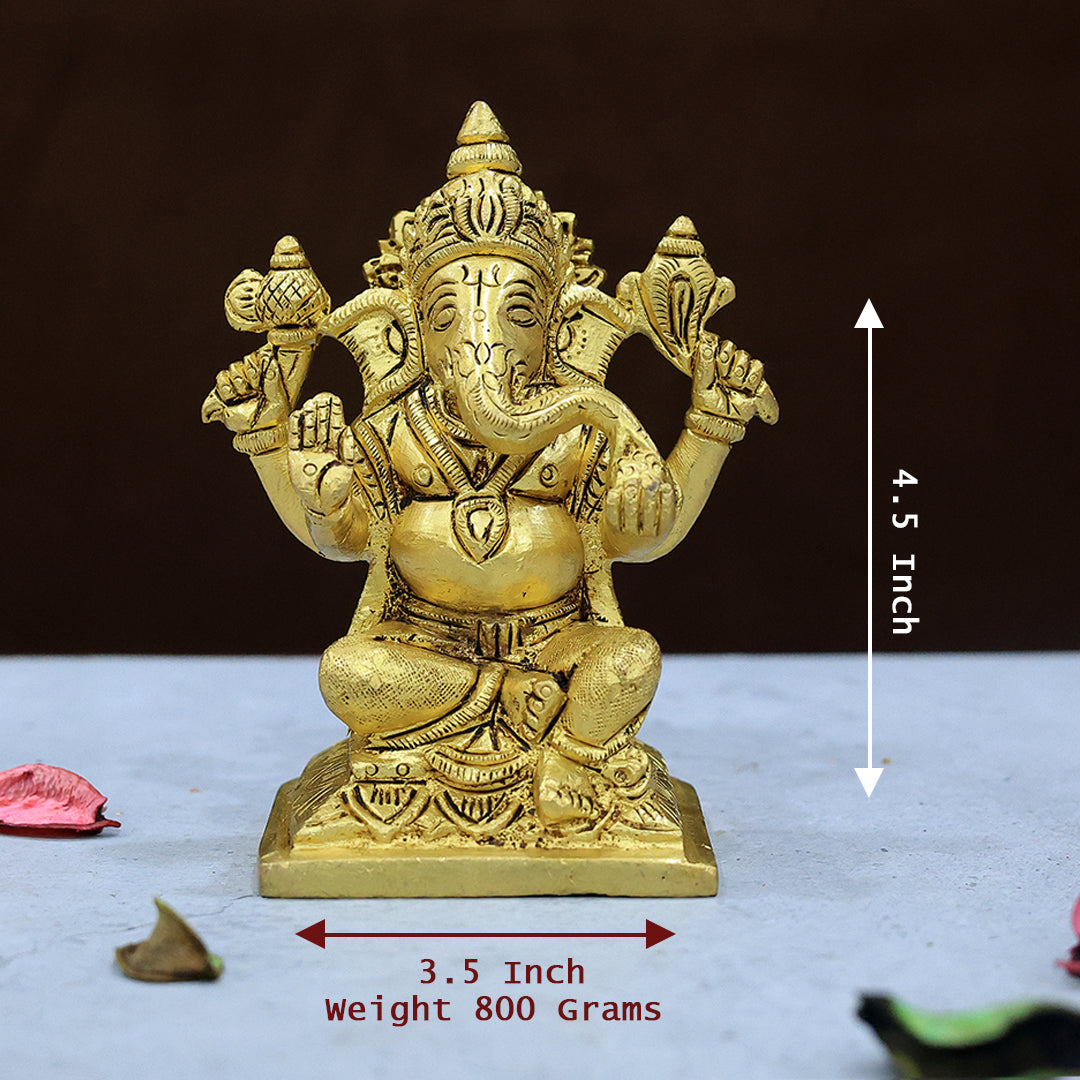 4.5” Serene Brass Square Base Ganesh Idol