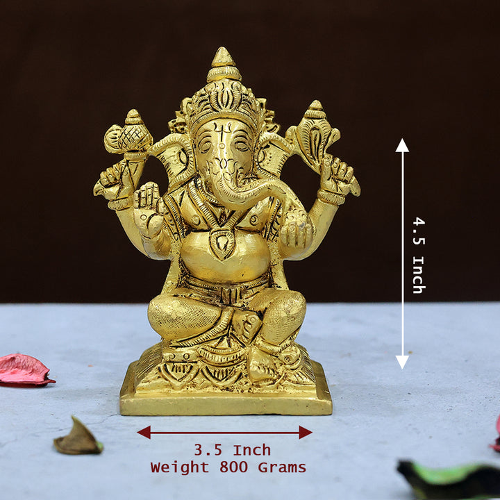 4.5” Serene Brass Square Base Ganesh Idol