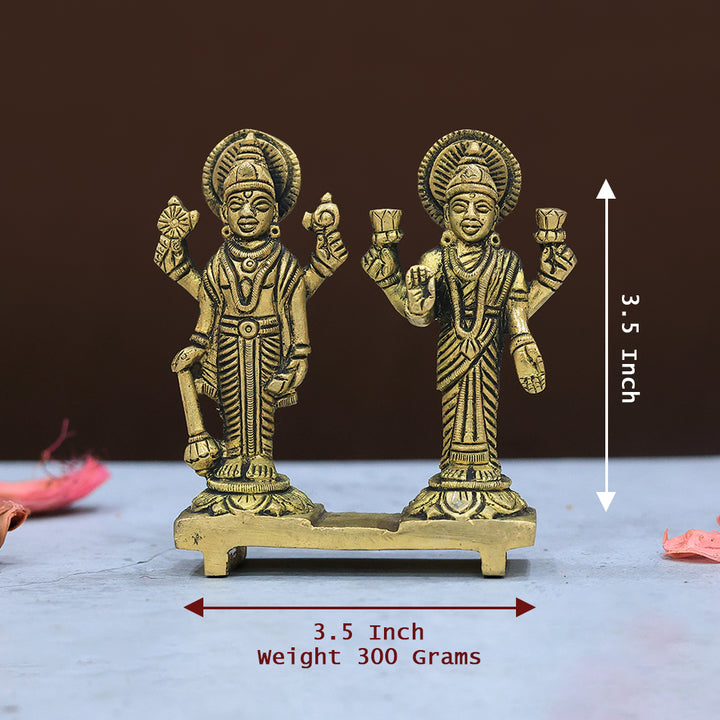 3.5" பித்தளை விஷ்ணு லட்சுமி பழங்கால பினிஷ்