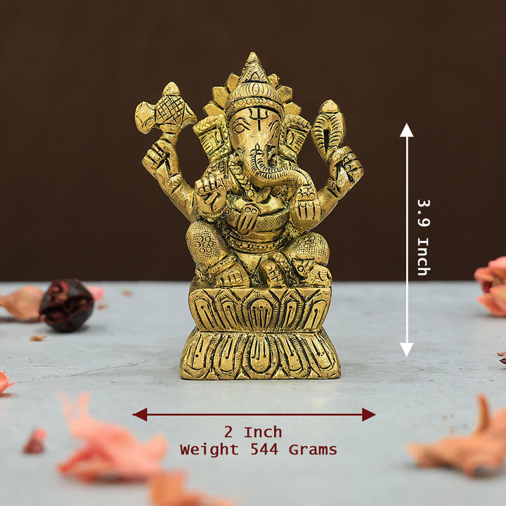 3.9" Brass Antique Square Base Ganesh Idol