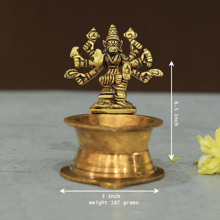 3.5" Brass Standing Lamp - Varahi Amman Design