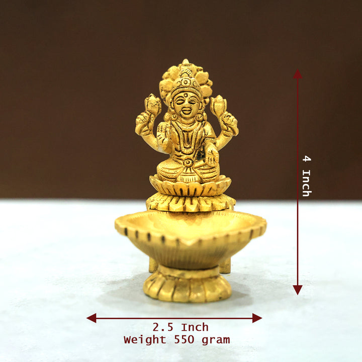 4” Divine Brass Lakshmi Idol With Deepam