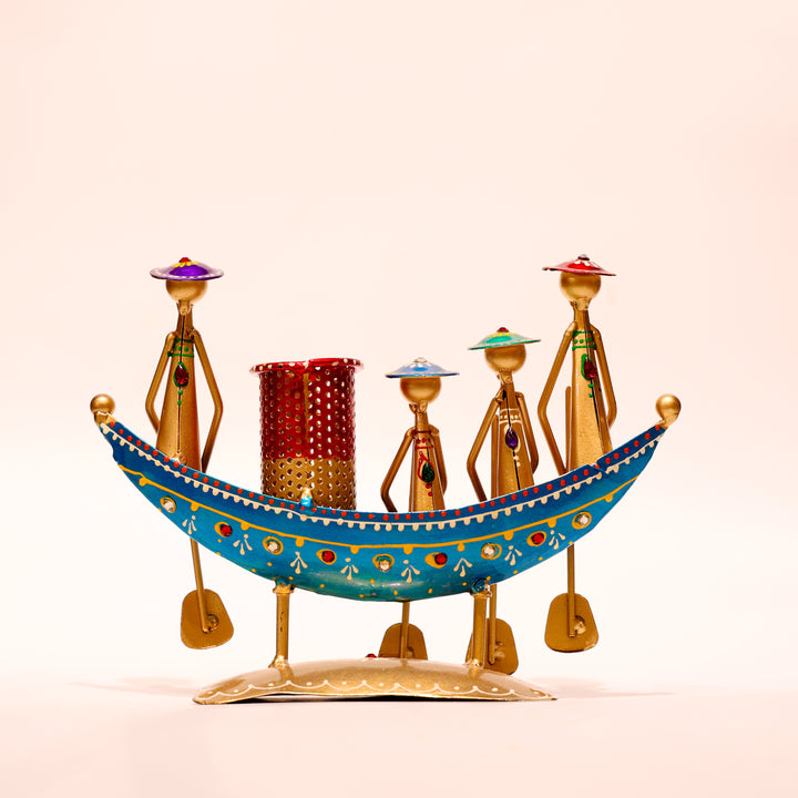 Handcrafted Metal Boat Pen Holder