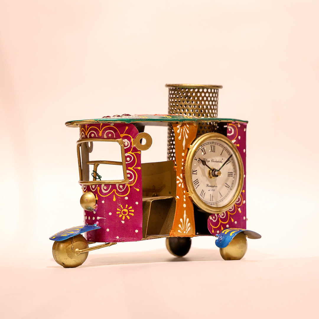 Auto Rickshaw Clock with Pen Holder