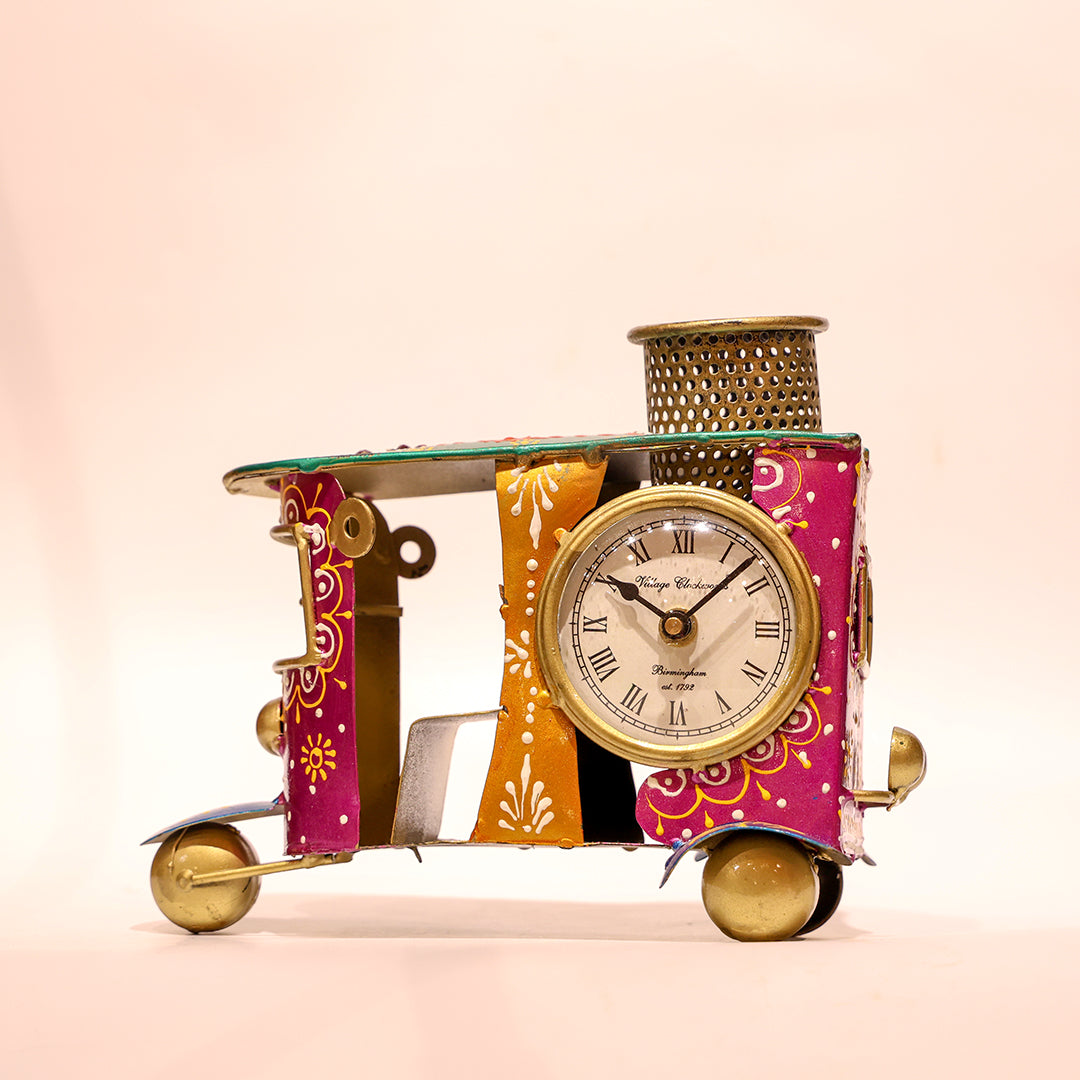 Auto Rickshaw Clock with Pen Holder