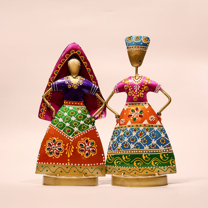 11" Traditional Couple Handicraft Decor –  Colorful Folk Art Figurines