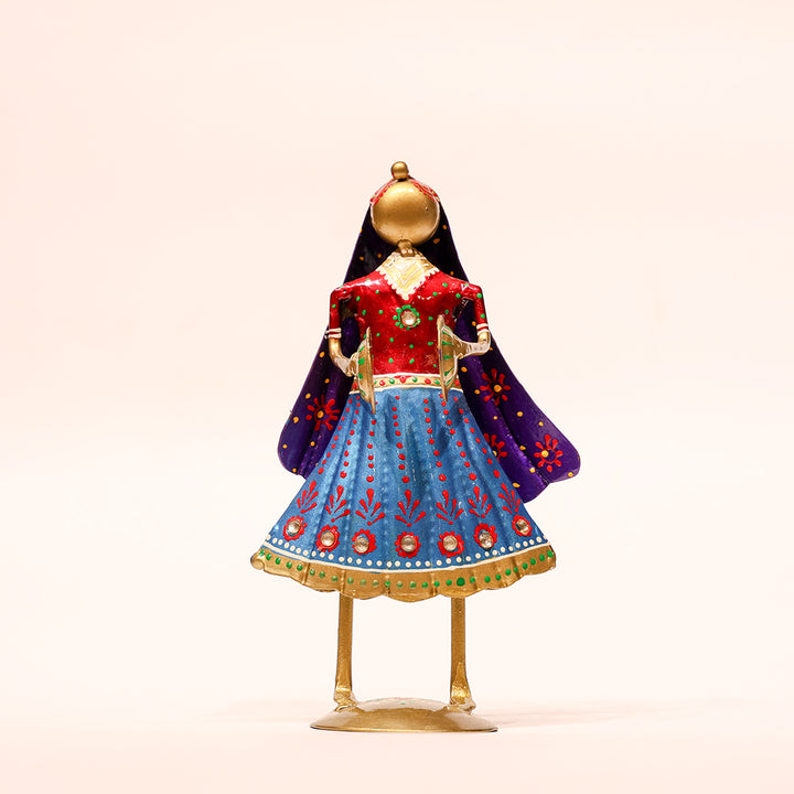 7" Hand-Painted Folk Girl Decor – Artistic Metal Figurine with Flute