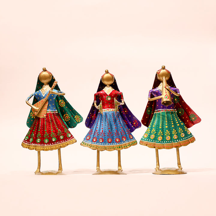 7" Hand-Painted Folk Girl Decor – Artistic Metal Figurine with Flute