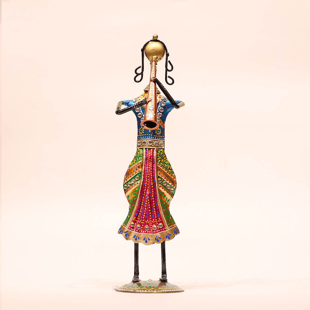 Iron Musical Showpiece – 11.5 Inch | Men Playing Shenai Decorative Figurine