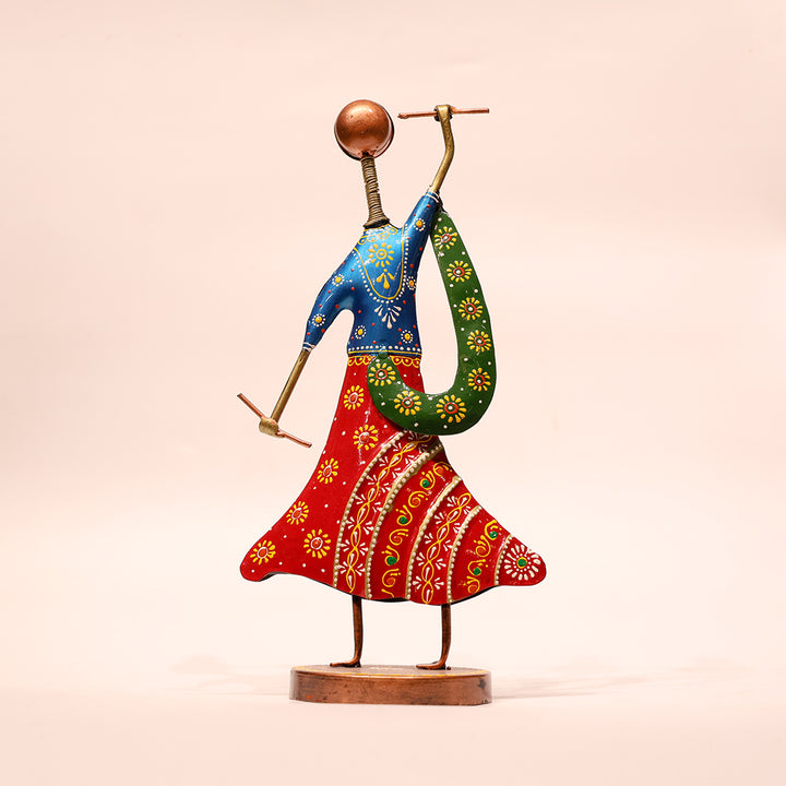 Iron Musician Playing Garba Dandiya – Set of 2 | Handcrafted Tribal Couple Dancing Metal Showpiece