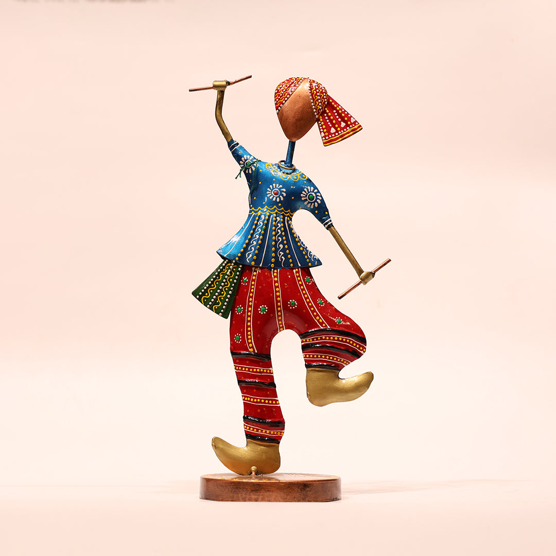 Iron Musician Playing Garba Dandiya – Set of 2 | Handcrafted Tribal Couple Dancing Metal Showpiece